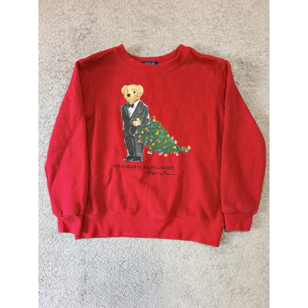 Polo Ralph Lauren Sweatshirt Kids 6 Red Polo Bear Tuxedo Holiday Fleece Graphic